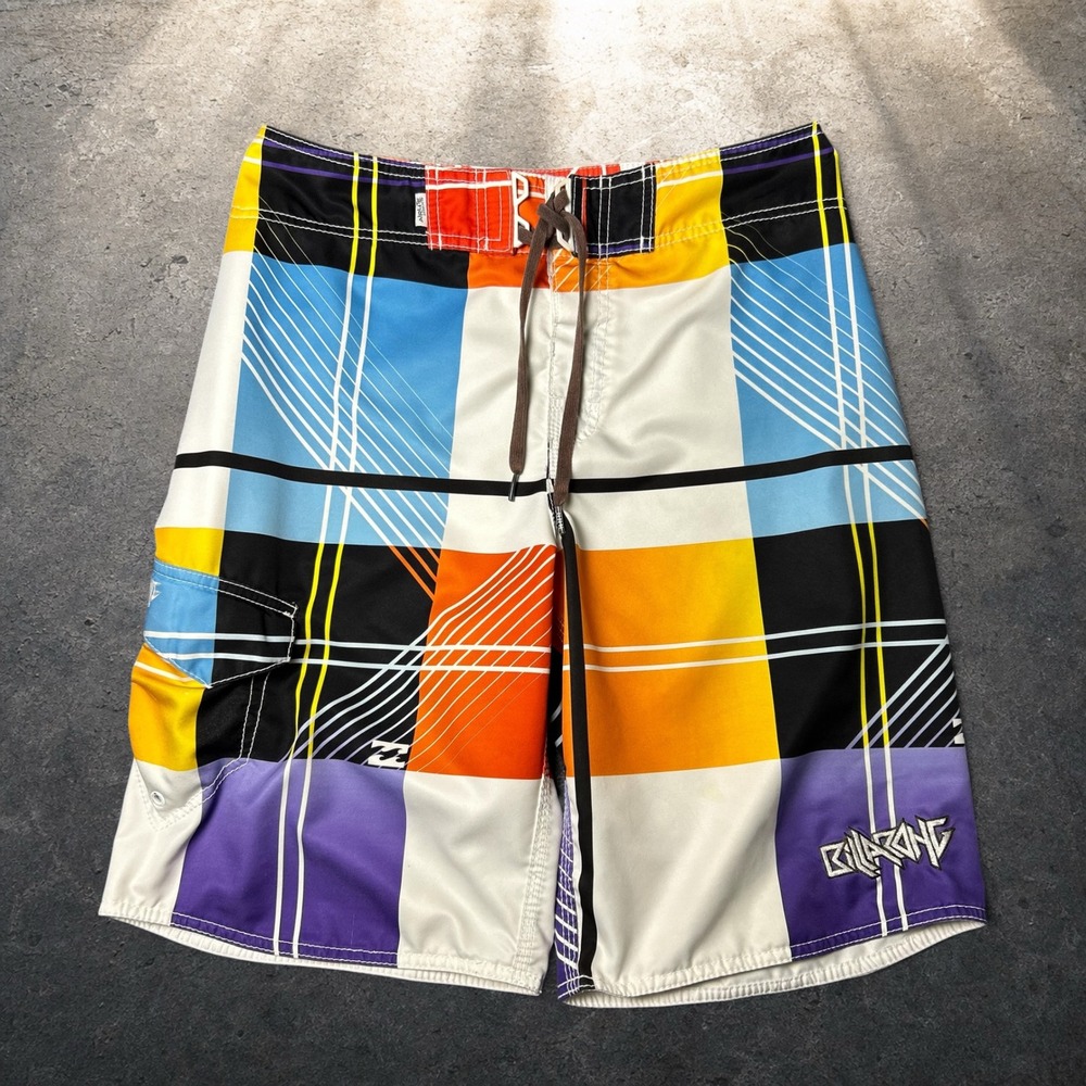 Billabong Board Shorts Plaid Multicolor Y2K Skater Surf Trunks Size 32